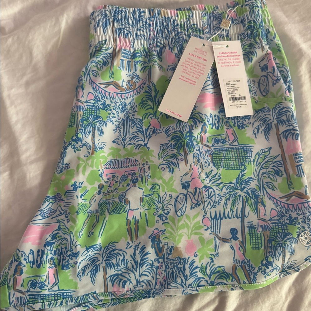 Lilly Pulitzer Blue and Green Print Shorts Lilly Pulitzer Athletic Shorts XL